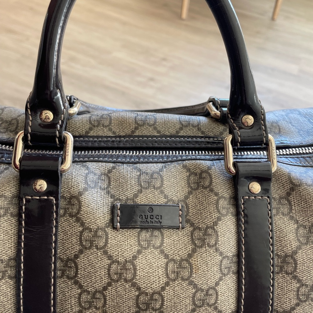 Vintage GUCCI Boston Bag in beige canvas and brown leather - Picture 13 of 17